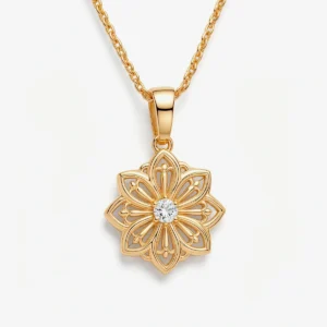 Lotus Motifli Zirkon Taşlı Zarif Kolye